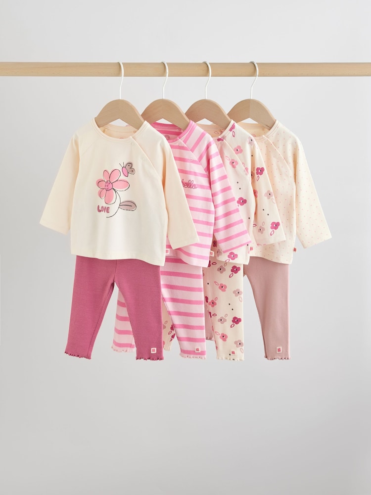 Pink/Cream Flower Baby Long Sleeve Top and Leggings Set 8 Piece (0mths-2yrs) - Image 1 of 18