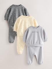 Charcoal Grey & Cream Baby Sweatshirt & Joggers 6 Piece Set - Image 1 of 10