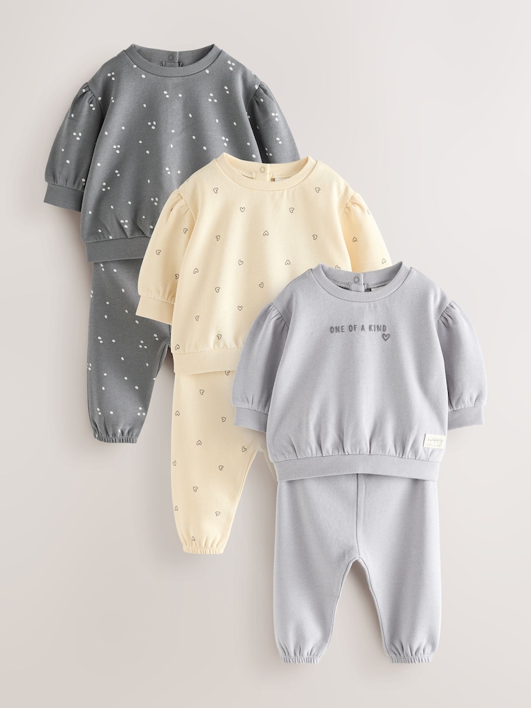 Charcoal Grey & Cream Baby Sweatshirt & Joggers 6 Piece Set - Image 1 of 10