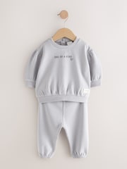 Charcoal Grey & Cream Baby Sweatshirt & Joggers 6 Piece Set - Image 2 of 10