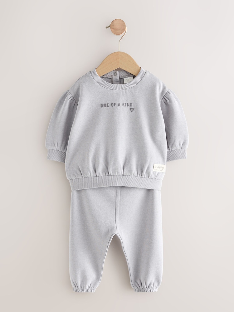 Charcoal Grey & Cream Baby Sweatshirt & Joggers 6 Piece Set - Image 2 of 10