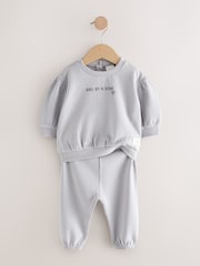 Charcoal Grey & Cream Baby Sweatshirt & Joggers 6 Piece Set - Image 3 of 10