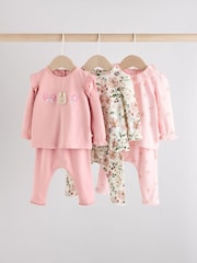 Pink/ Cream/ Bunny Character Baby Long Sleeve Top And Leggings 6 Piece Set (0mths-3yrs) - Image 1 of 17