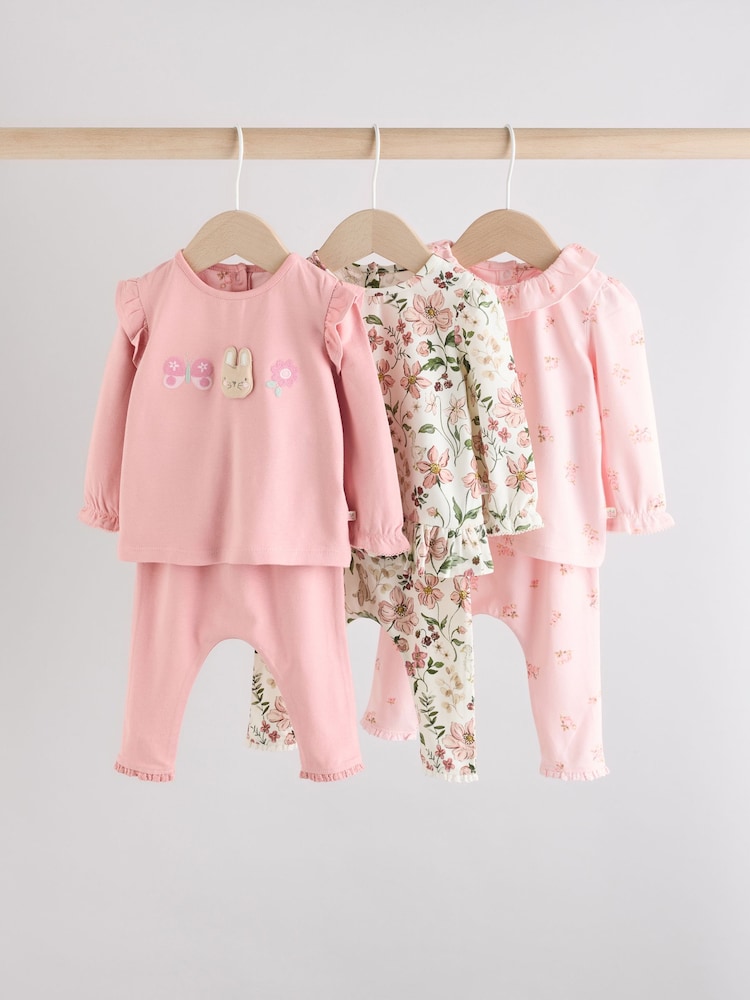 Pink/ Cream/ Bunny Character Baby Long Sleeve Top And Leggings 6 Piece Set (0mths-3yrs) - Image 1 of 17