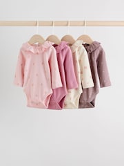 Pink/ Cream/ Brown Ditsy - Baby Langarm-Bodys mit Rüschen im 4er-Pack (0 Monate bis 2 Jahre) - Bild 1 von 15