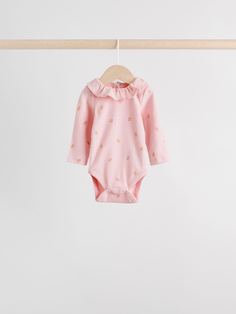 Pink/ Cream/ Brown Ditsy - Baby Langarm-Bodys mit Rüschen im 4er-Pack (0 Monate bis 2 Jahre) - Bild 2 von 15