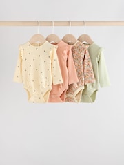 Blue/Cream/Coral Ditsy Baby Long Sleeve Frill Bodysuits 4 Pack (0mths-2yrs) - Image 1 of 12