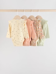 Blue/Cream/Coral Ditsy Baby Long Sleeve Frill Bodysuits 4 Pack (0mths-2yrs) - Image 2 of 12