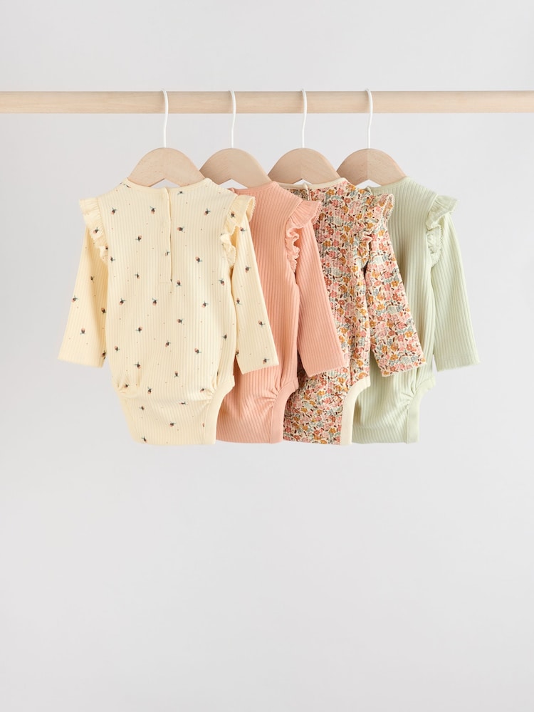 Blue/Cream/Coral Ditsy Baby Long Sleeve Frill Bodysuits 4 Pack (0mths-2yrs) - Image 2 of 12