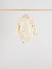 Blue/Cream/Coral Ditsy Baby Long Sleeve Frill Bodysuits 4 Pack (0mths-2yrs) - Image 4 of 12