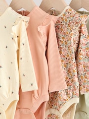 Blue/Cream/Coral Ditsy Baby Long Sleeve Frill Bodysuits 4 Pack (0mths-2yrs) - Image 8 of 12