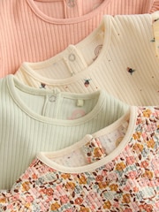 Blue/Cream/Coral Ditsy Baby Long Sleeve Frill Bodysuits 4 Pack (0mths-2yrs) - Image 9 of 12