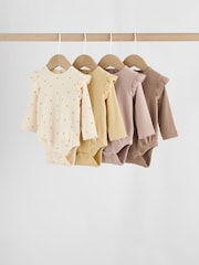 Purple/Yellow/Cream Ditsy Baby Long Sleeve Frill Bodysuits 4 Pack (0mths-2yrs) - Image 1 of 12