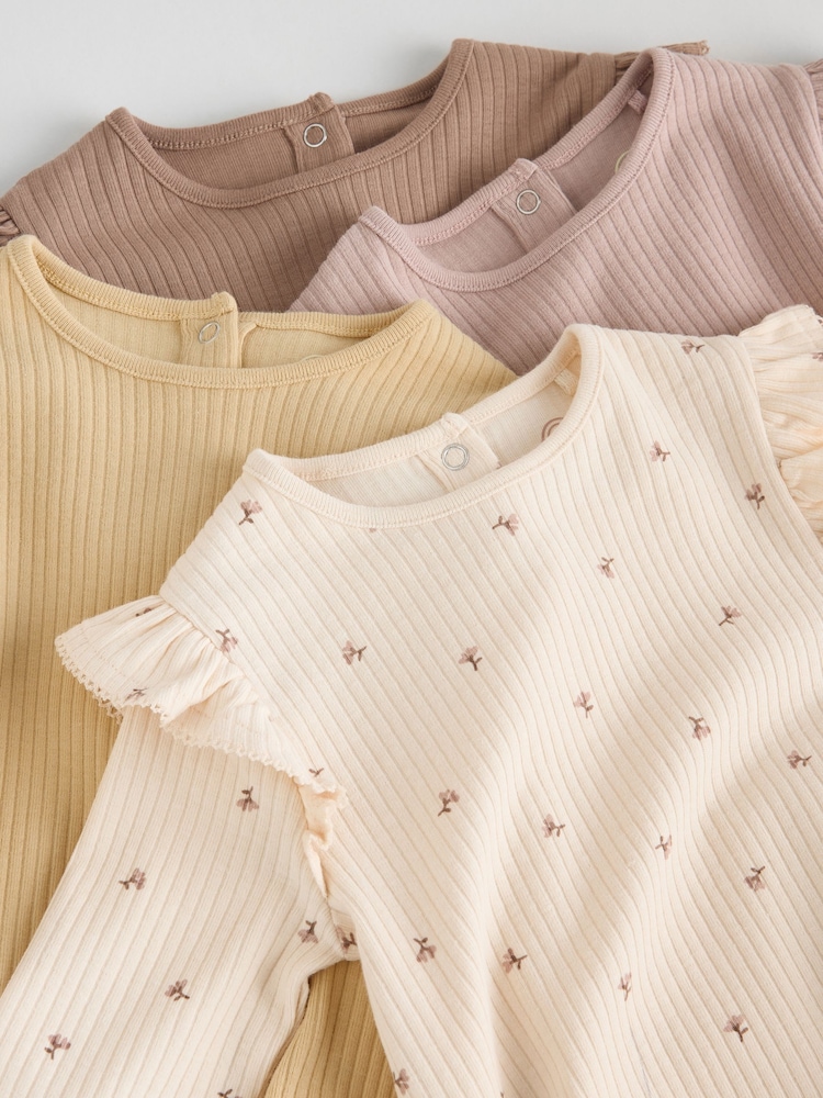 Purple/Yellow/Cream Ditsy Baby Long Sleeve Frill Bodysuits 4 Pack (0mths-2yrs) - Image 12 of 12