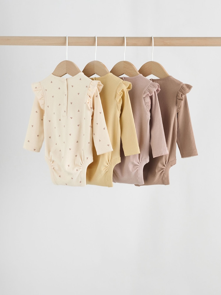 Purple/Yellow/Cream Ditsy Baby Long Sleeve Frill Bodysuits 4 Pack (0mths-2yrs) - Image 2 of 12 Purple/Yellow/Cream Ditsy Baby Long Sleeve Frill Bodysuits 4 Pack (0mths-2yrs) - Image 2 of 12