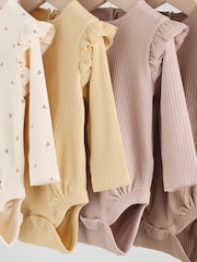 Purple/Yellow/Cream Ditsy Baby Long Sleeve Frill Bodysuits 4 Pack (0mths-2yrs) - Image 8 of 12