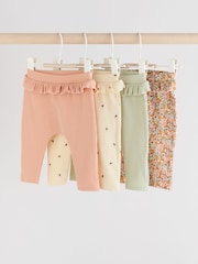 Sage Green/Coral/Ditsy Baby Leggings 4 Pack (0mths-2yrs) - Image 1 of 10