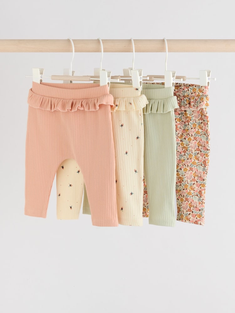 Sage Green/Coral/Ditsy Baby Leggings 4 Pack (0mths-2yrs) - Image 1 of 10