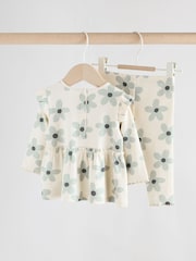 White/Blue Flower Baby Long Sleeve Frill Top And Leggings Set (0mths-2yrs) - Image 2 of 11
