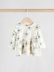 White/Blue Flower Baby Long Sleeve Frill Top And Leggings Set (0mths-2yrs) - Image 3 of 11