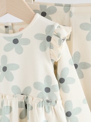White/Blue Flower Baby Long Sleeve Frill Top And Leggings Set (0mths-2yrs) - Image 7 of 11