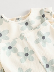 White/Blue Flower Baby Long Sleeve Frill Top And Leggings Set (0mths-2yrs) - Image 8 of 11
