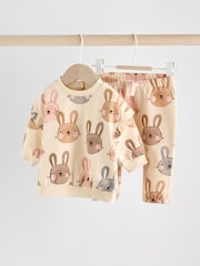Cream/ Pink Bunny Rabbit Baby Sweater and Joggers 2 Piece Set (0mths-2yrs) - Image 1 of 10
