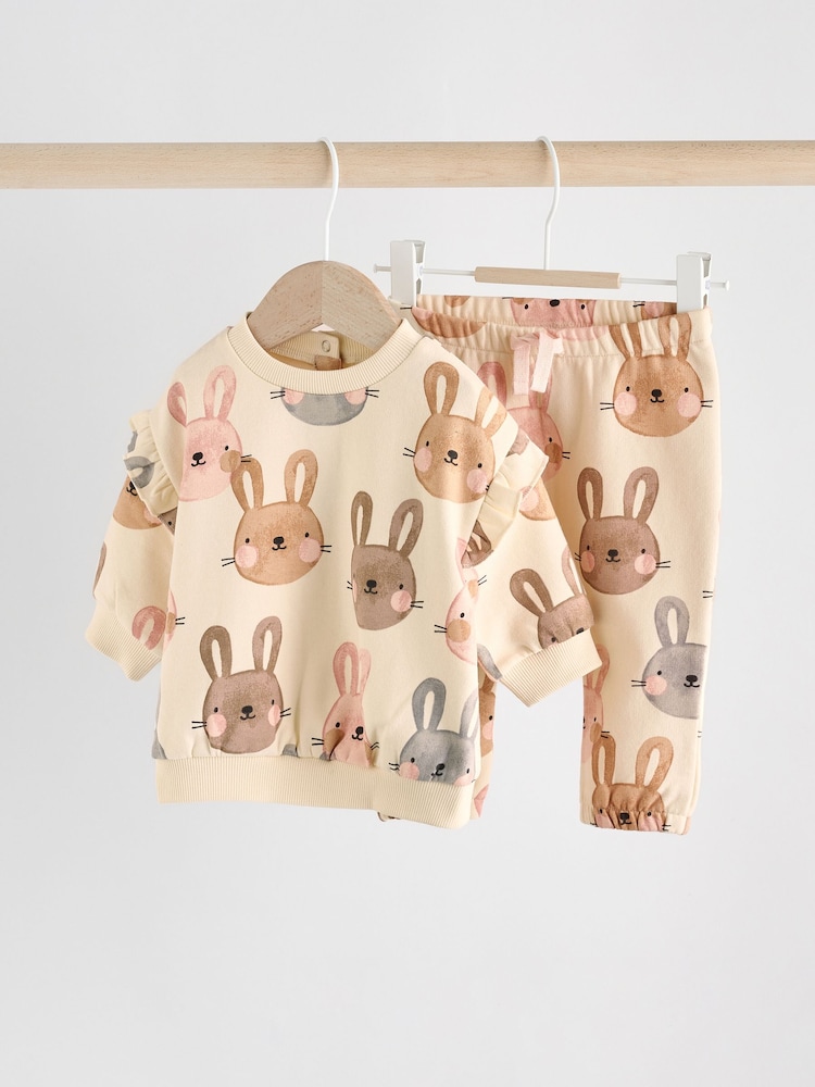 Cream/ Pink Bunny Rabbit Baby Sweater and Joggers 2 Piece Set (0mths-2yrs) - Image 1 of 10 Cream/ Pink Bunny Rabbit Baby Sweater and Joggers 2 Piece Set (0mths-2yrs) - Image 1 of 10