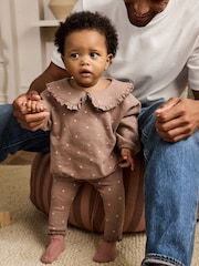 Chocolate Brown Heart Baby Frill Collar Sweater and Leggings 2 Piece Set (0mths-2yrs) - Image 1 of 16
