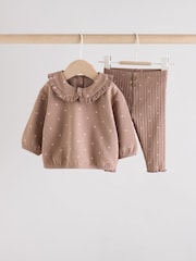 Chocolate Brown Heart Baby Frill Collar Sweater and Leggings 2 Piece Set (0mths-2yrs) - Image 5 of 16