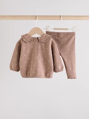 Chocolate Brown Heart Baby Frill Collar Sweater and Leggings 2 Piece Set (0mths-2yrs) - Image 8 of 16