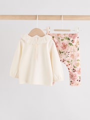 White/Pink/Bunny/Floral Baby Long Sleeve Top and Leggings Set - Image 2 of 15