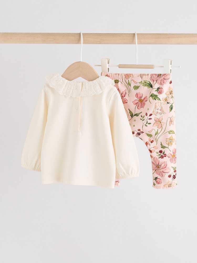 White/Pink/Bunny/Floral Baby Long Sleeve Top and Leggings Set - Image 2 of 15