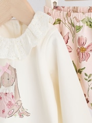 White/Pink/Bunny/Floral Baby Long Sleeve Top and Leggings Set - Image 7 of 15