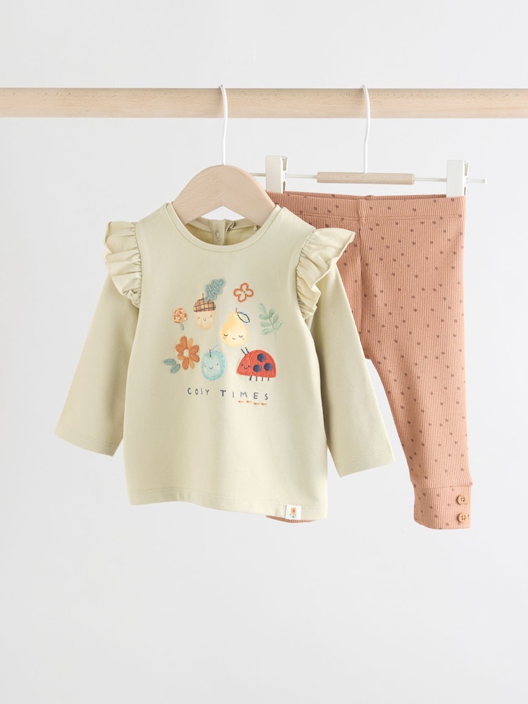 Sage Green Character Baby Long Sleeve Top and Leggings 2 Piece Set (0mths-2yrs) - Image 1 of 10 Sage Green Character Baby Long Sleeve Top and Leggings 2 Piece Set (0mths-2yrs) - Image 1 of 10