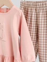Pink/ Neutral Gingham Baby Long Sleeve Peplum Top and Trousers Set 2 Piece (0mths-2yrs) - Image 16 of 18