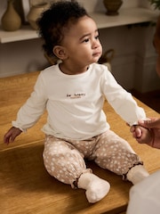 White/Brown Baby Long Sleeve Top and Trousers Set 2 Piece (0mths-2yrs) - Image 1 of 18