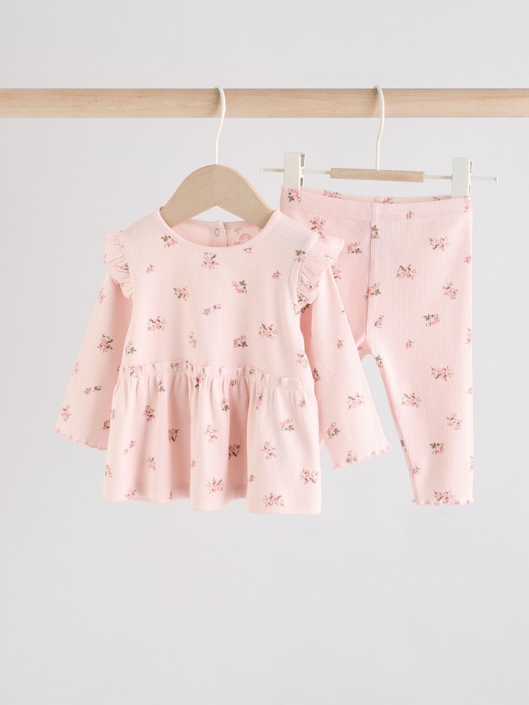 Pink Ditsy Baby Long Sleeve Frill Top And Leggings Set (0mths-2yrs) - Image 1 of 11