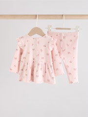 Pink Ditsy Baby Long Sleeve Frill Top And Leggings Set (0mths-2yrs) - Image 2 of 11