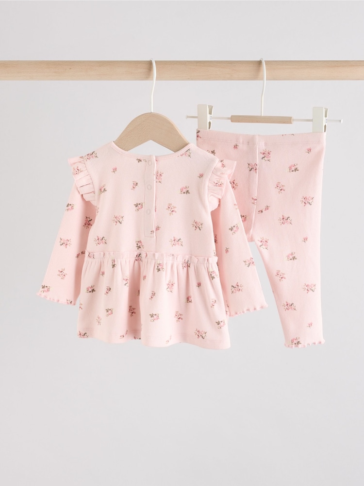 Pink Ditsy Baby Long Sleeve Frill Top And Leggings Set (0mths-2yrs) - Image 2 of 11
