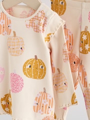 Cream/Pink Halloween Pumpkin Baby Top and Leggings 2 Piece Set (0mths-2yrs) - Image 12 of 15