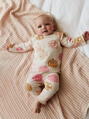 Cream/Pink Halloween Pumpkin Baby Top and Leggings 2 Piece Set (0mths-2yrs) - Image 2 of 15