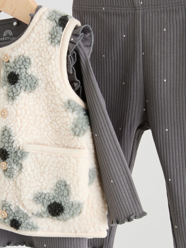 Grey Floral Baby Long Sleeve Top and Leggings with Gilet Set 3 Piece (0mths-2yrs) - Image 21 of 21