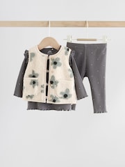 Grey Floral Baby Long Sleeve Top and Leggings with Gilet Set 3 Piece (0mths-2yrs) - Image 6 of 21