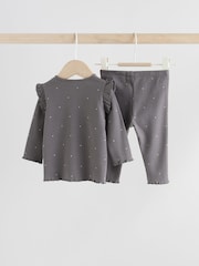 Grey Floral Baby Long Sleeve Top and Leggings with Gilet Set 3 Piece (0mths-2yrs) - Image 7 of 21
