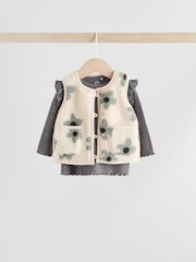 Grey Floral Baby Long Sleeve Top and Leggings with Gilet Set 3 Piece (0mths-2yrs) - Image 8 of 21