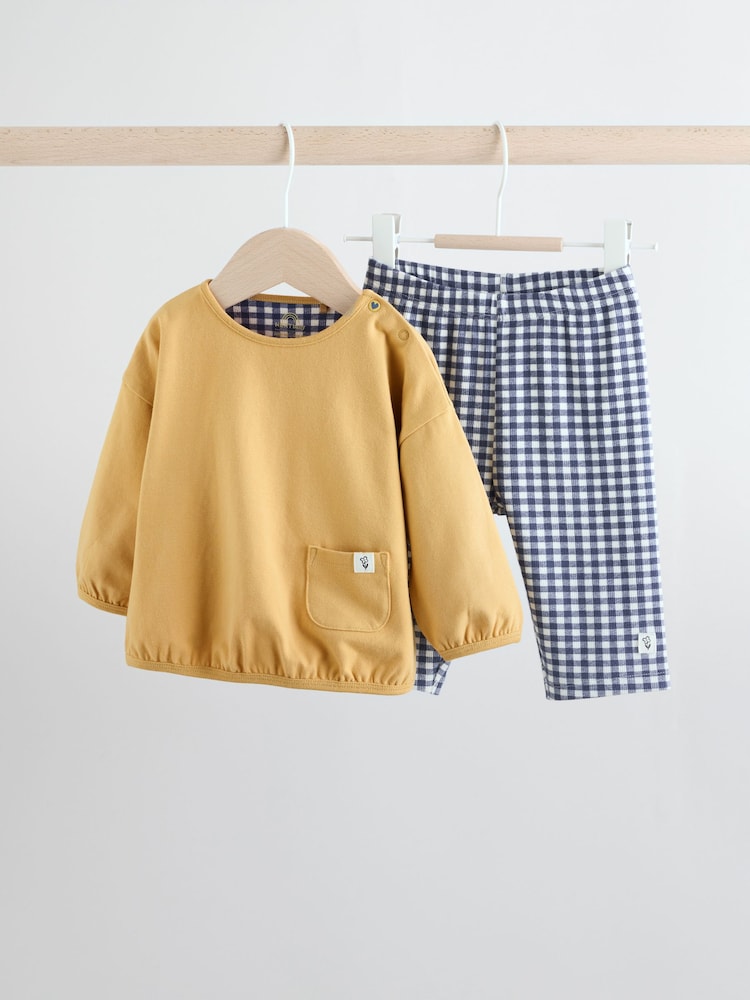 Yellow/Blue Gingham Baby Long Sleeve Top and Leggings Set 2 Piece (0mths-2yrs) - Image 1 of 12