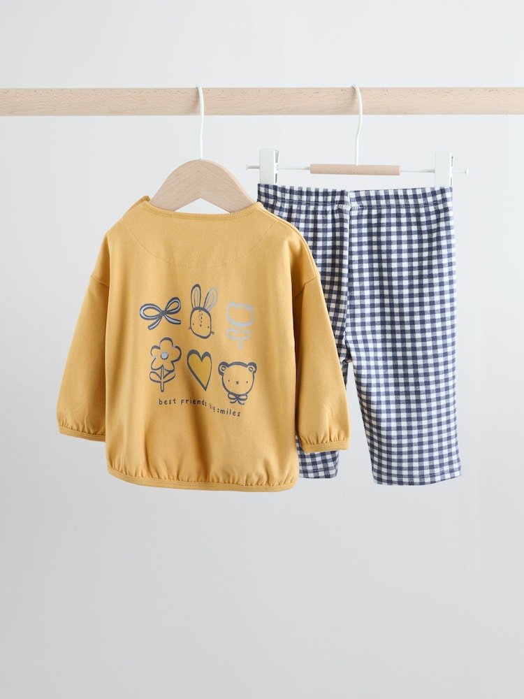 Yellow/Blue Gingham Baby Long Sleeve Top and Leggings Set 2 Piece (0mths-2yrs) - Image 2 of 12