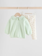 Sage Green/ Cream Ditsy Baby Frill Collar Sweater and Leggings 2 Piece Set (0mths-2yrs) - Image 2 of 12
