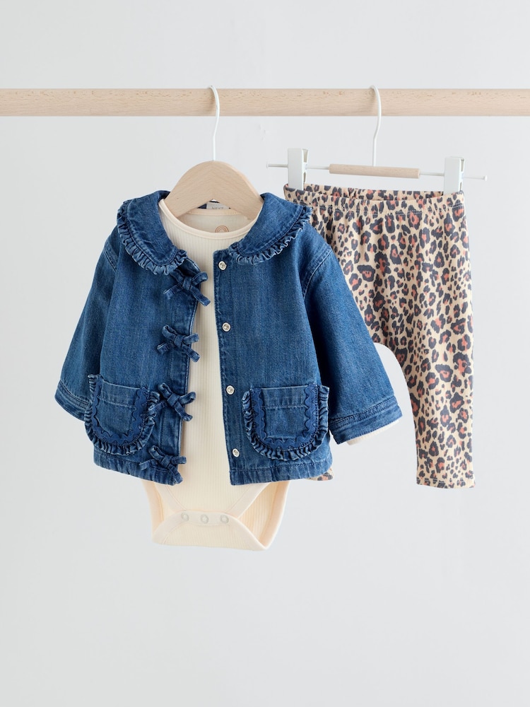 Neutral Animal Baby Denim Jacket, Top and Leggings Set 3 Piece (0mths-2yrs) - Image 1 of 20